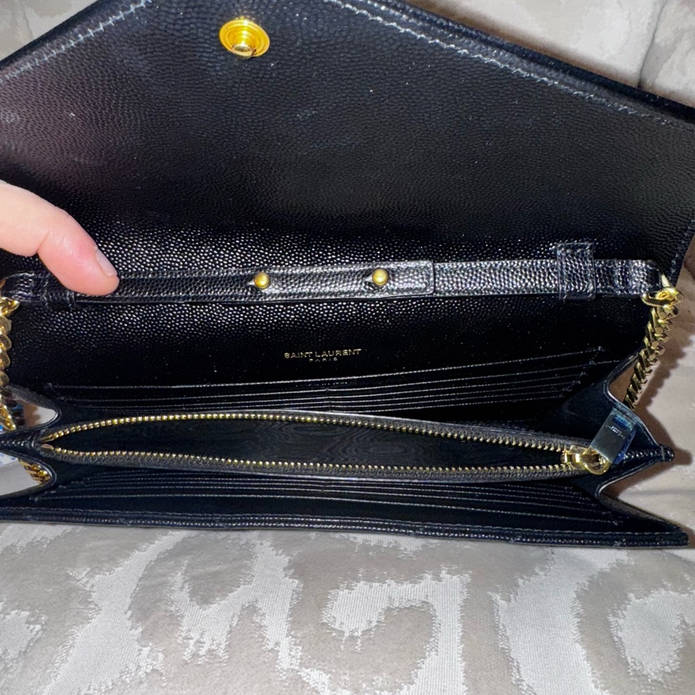 Saint Laurent Black Chevron Clutch with Gold Chain - Picture 6 of 7